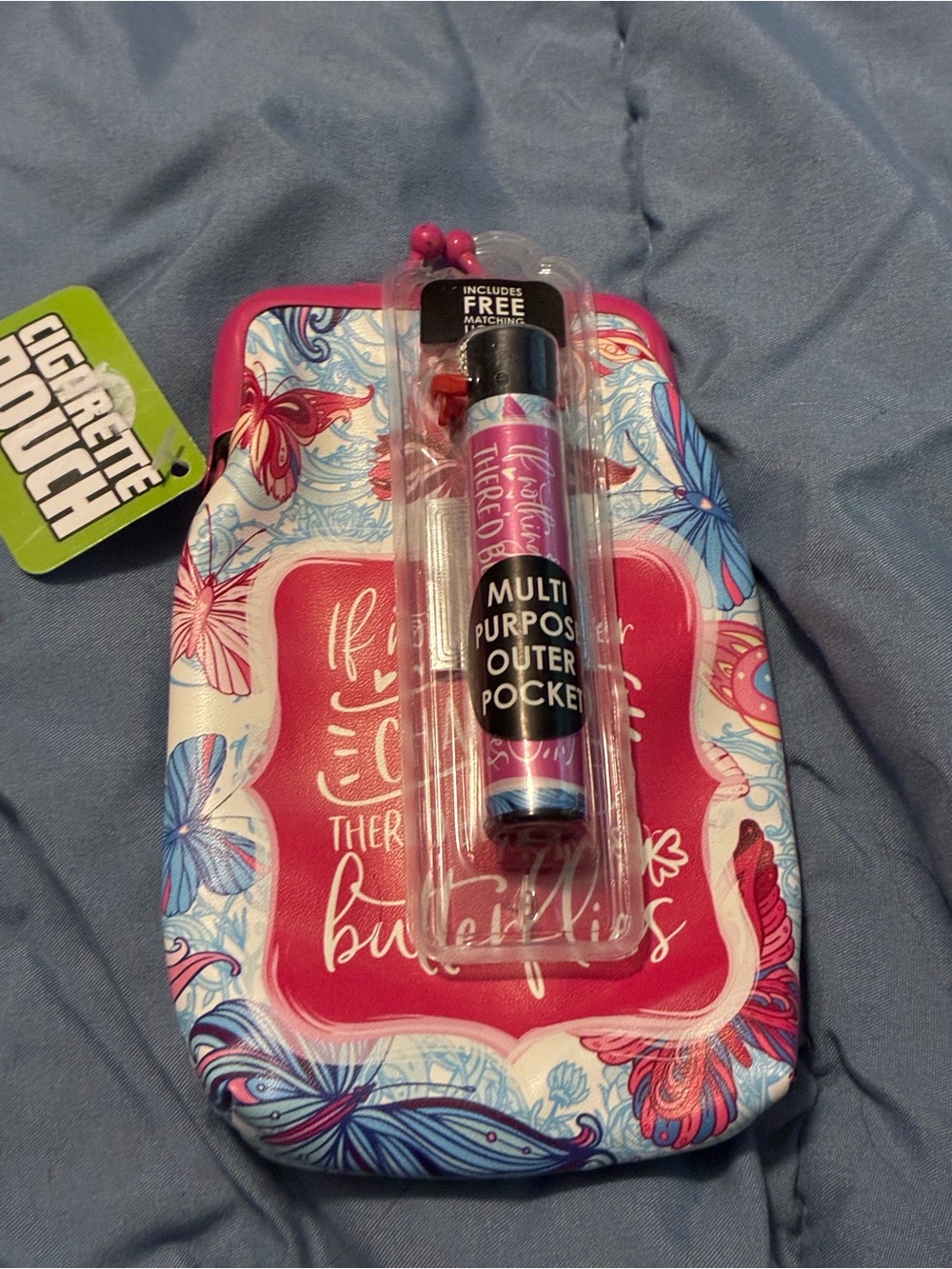 Multi-Purpose Pink & Blue Butterfly cigarette Pouch w